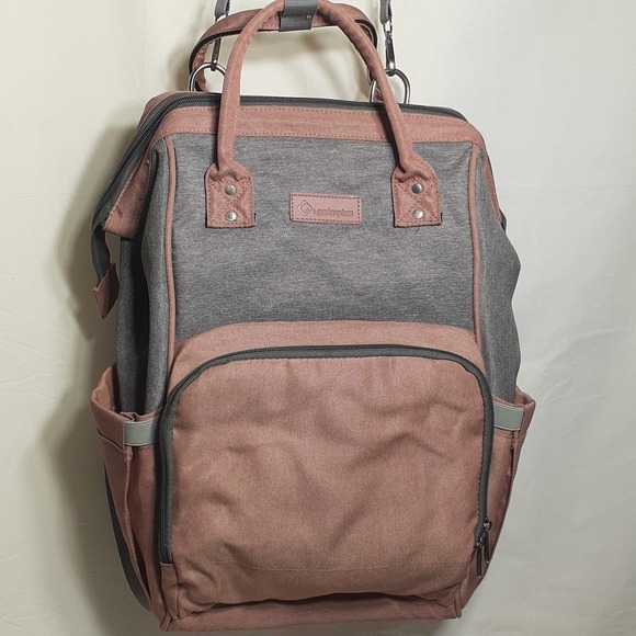 Upsimples Diaper Bag Pink Gray Backpack with‎ USB Charging Port Thermal Pockets - Picture 2 of 13